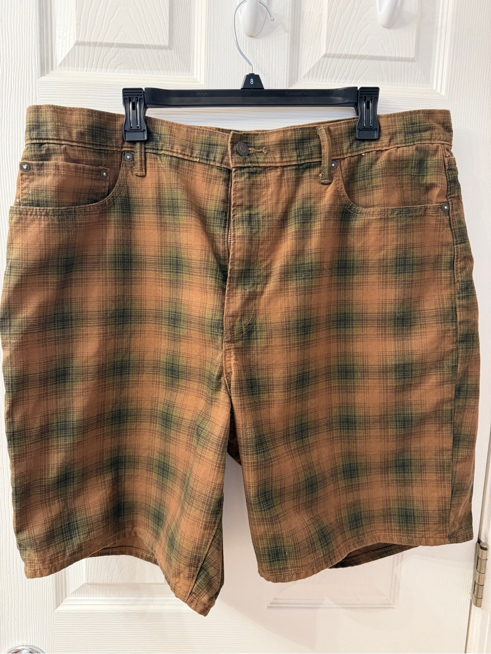 GAP Men's Plaid Flat Front Shorts Canvas Khaki Plaid Size 38W